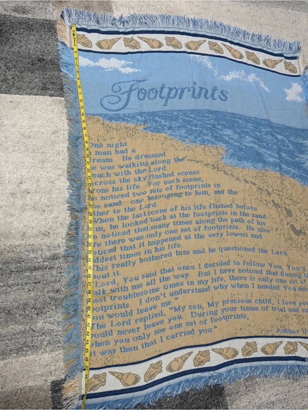 Vtg Footprints/Walk with Thee Jacquard Woven Throw Blanket Tapestry Style 51x41
